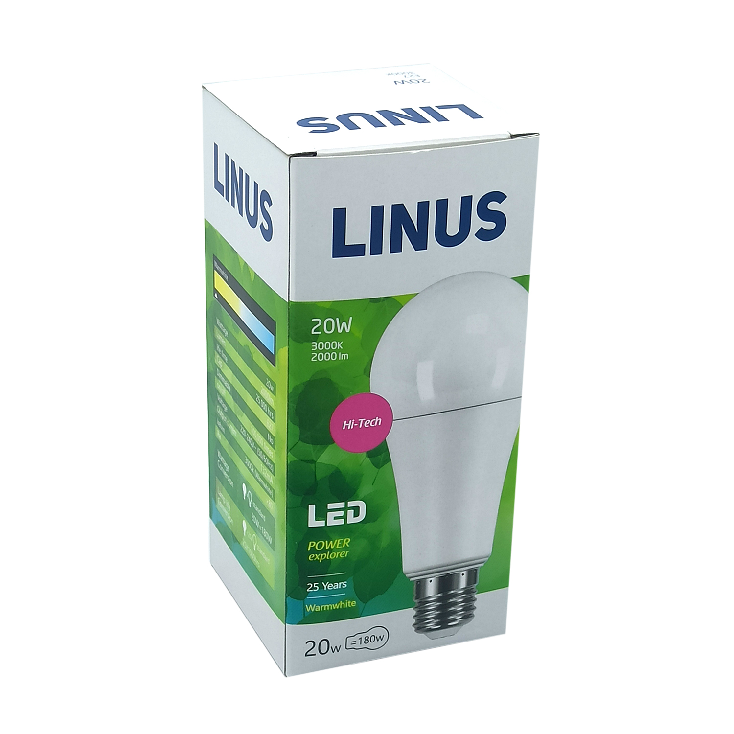 ნათურა სტანდარტული LINUS Lin50-3472 LED 20W E27 3000K — ნათურა და ვაზნა